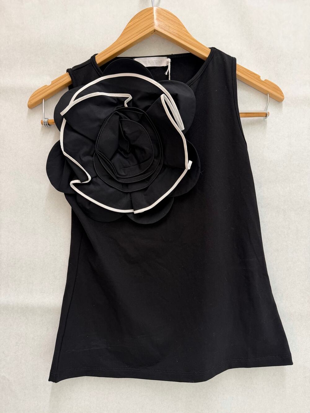 Anne Fontaine Marja Black 3D Floral Rosette Oversized Flower Tank Top